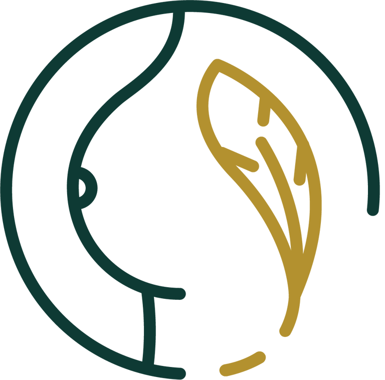 Graphic icon of a breast and feather