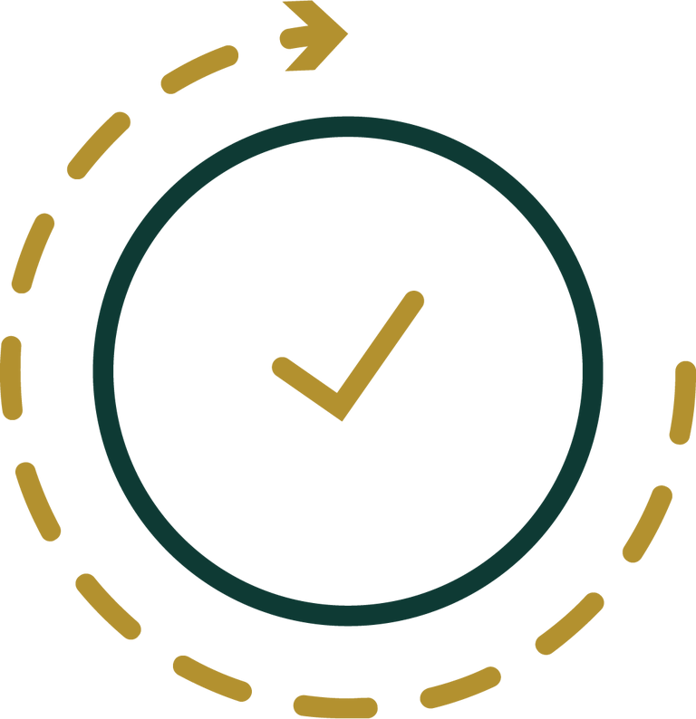 Graphic icon of a check and arrow 