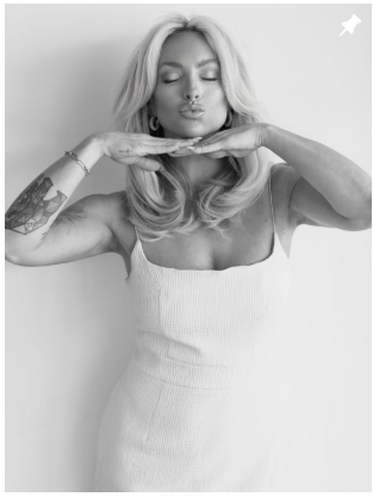 Stephanie Murray Black and White Photo in White Dress